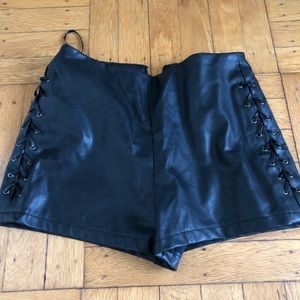 Pleather Lace Up Shorts